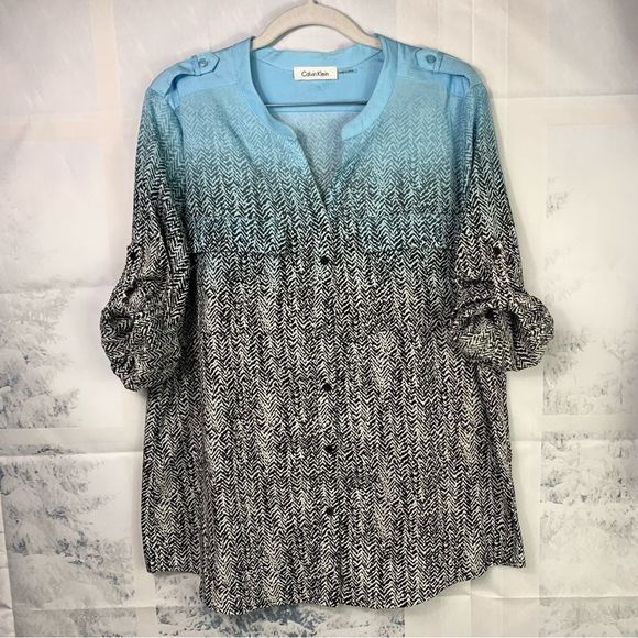 Calvin Klein Ombre Print Button Down Snakeskin Blouse - Picture 3 of 14